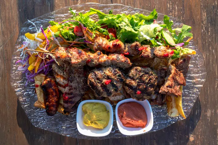 bbq-with-toppings-sausages-dish-open-air