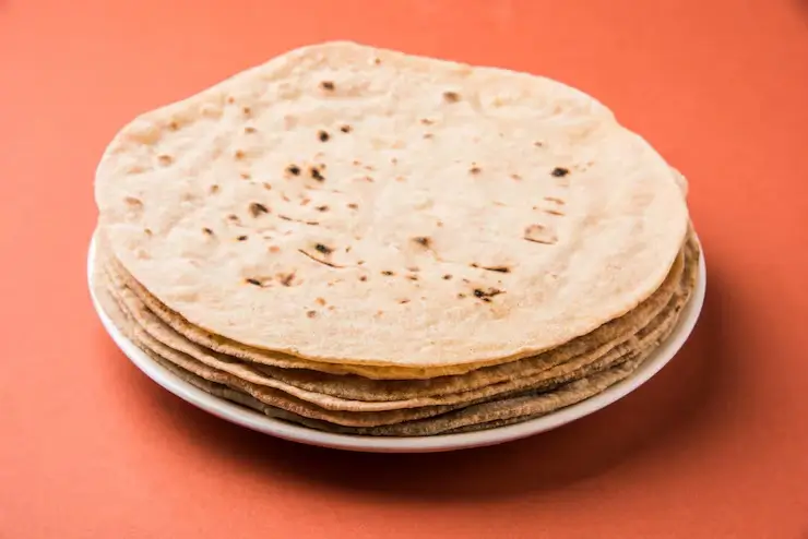 Fresh homemade wheat chapati from Madan Vaishno Dhaba